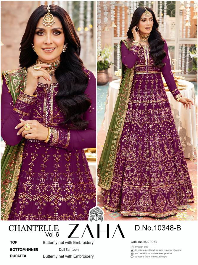 Chantelle Vol 6 By Zaha Butterfly Net Embroidery Pakistani Suits Wholesale Market In Surat
